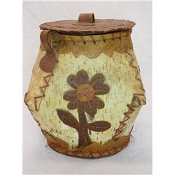 Ojibwa Birch Bark Basket With Lid- 10"H X 10"W- Broken Handle