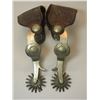 Image 1 : Marked Crockett Silver Overlaid Spurs- Frontier Pattern- 1.5" Bands- 2.25" Shanks- 16 Point Rowels