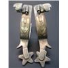 Image 1 : Marked Kelly Bros Silver Overlaid Spurs - Pierced Heart Pattern- .875" Band- 2" Shanks- 5 Point Rowe