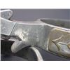 Image 3 : Marked Kelly Bros Silver Overlaid Spurs - Pierced Heart Pattern- .875" Band- 2" Shanks- 5 Point Rowe