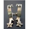 Image 4 : Marked Kelly Bros Silver Overlaid Spurs - Pierced Heart Pattern- .875" Band- 2" Shanks- 5 Point Rowe