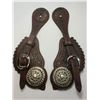 Image 1 : Marked F Schultz Tooled Spur Straps- Unmarked F Schultz Silver Filigree 2" Conchos