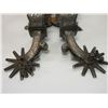 Image 3 : Marked Fleming Silver Inlaid Spurs- 1.2" Bands- 2.5" Shanks- 10 Point Rowels- Barrel Chap Guards