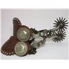 Image 4 : Unmarked Estrada Silver Overlaid Spurs- .75" Bands- 2.5" Shanks- 16 Point Etched Rowels- Barrel Chap
