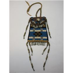 Beaded Leather Strike A Light Pouch- Tin Cones and Brass Drops- 6"L X 5"W