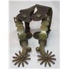 Image 1 : Marked Visalia Saddle Co SF Cal Brass Inlaid Spurs- Heart Pattern- 1" Bands- 2.5" Shanks- 12 Point R