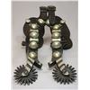 Image 1 : Unmarked Heavy Banded Schnitger Silver Inlaid Spurs- Cheyenne Split Heel Bands- 1" Bands- 3.5" Shank