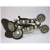 Image 7 : Unmarked Heavy Banded Schnitger Silver Inlaid Spurs- Cheyenne Split Heel Bands- 1" Bands- 3.5" Shank