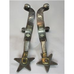 Prison Made Silver Inlaid Double Mounted Spurs- Canon City- .75" Bands- 2.5" Shanks- 5 Point Rowels-