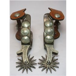 Marked Bliss Maker Monte Vista Colorado 170 Nickel Silver Overlaid Spurs- 1" Bands- 2.25" Shanks- 14