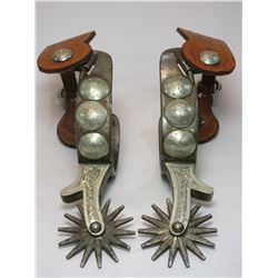 Marked Bliss Maker Monte Vista Colorado 170 Nickel Silver Overlaid Spurs- 1" Bands- 2.25" Shanks- 14