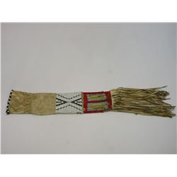 Beaded Sioux Pipe Bag- Double Sided- Rawhide- 23" X 5"- 12" Fringe- Minor Damage- Some Quill Loss