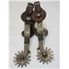 Image 1 : Marked Fleming Silver Overlaid Spurs- ..75" Bands- 2" Shanks- 14 Point Rowels With Covers- Chap Guar