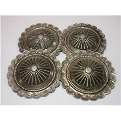 4 Unmarked Stamped Scalloped Conchos- 2.25"