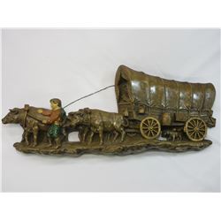 Chalkware Oxen and Covered Wagon Wall Hanging- 28"L X 11"H X 3"D