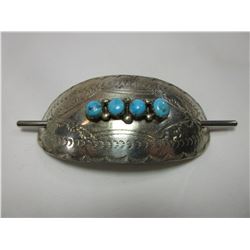 Unmarked DC Thomas Sterling Barrette- Turquoise- 3" X 1.5"