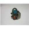 Image 1 : Unmarked Sterling, Turquoise and Coral Ring- Size 6.5