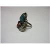 Image 2 : Unmarked Sterling, Turquoise and Coral Ring- Size 6.5