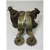 Image 1 : Unmarked Nickel Silver Overlaid Spurs- 1" Bands- 1.5" Shanks- 16 Point Rowels- Some Loss of Silver o