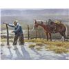 Image 2 : Unmarked Cowboy Oil Painting- Frame 39" X 27"