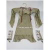 Image 1 : Beaded and Fringed Native Baby Dress- Doeskin- Beaded Drops- Some Fringe Loss- 20"L X 15"W at Should