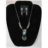 Image 1 : Unmarked Sterling and Turquoise Necklace and Earrings- 11.5"
