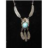 Image 2 : Unmarked Sterling and Turquoise Necklace and Earrings- 11.5"