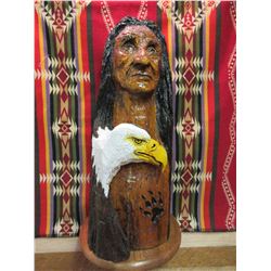 Carved Indian and Eagle Wall Hanging With Stand- 38" X 12"