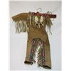Image 1 : Native Beaded and Fringed Jacket and Chaps Outfit- Necklace With Faux Claws and Beads- One Sleeve Mi