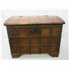 Image 1 : Primitive Wood and Metal Trunk- Double Clasp- Tray Inside- 31"L X 23"H X 21"D