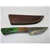 Image 1 : Unmarked Damascus Knife- 3.75" Blade- 4" Handle- Tooled Sheath