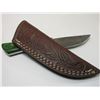 Image 2 : Unmarked Damascus Knife- 3.75" Blade- 4" Handle- Tooled Sheath