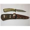 Image 1 : Marked AJS Antler Handled Knife- Engraved= 3.75" Blade- 4" Handle- Sheath