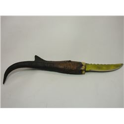 Unmarked Jim Webb Knife 4" Notched Blade- 8" Antelope Horn Handle