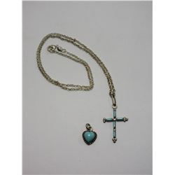 Marked OTO .925 Necklace With Pendant 10.5"- Turquoise