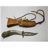 Antler Handle Knife- Stainless- Stamped Sheath- 3.25" Blade- 4.25" Handle- Scrimshaw Wolf On Handle-