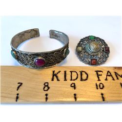GR OF 2, SILVER & GEM STONE BRACELET & BROACH