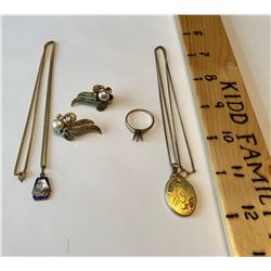 GR OF 4, GOLD RING SETTING, 2 X NECKLACE, EARRINGS