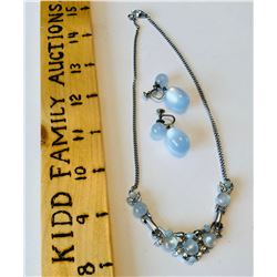 DESIGNER PALE BLUE GEM STONE NECKLACE & EARRING SET