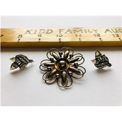 GR OF 2, STERLING SILVER BROACH & EARRINGS