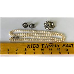 GR OF 3, PEARL NECKLACE, SILVER & PEARL BROACH, DESIGNER EARRINGS