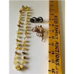 GR OF 3, DESIGNER NECKLACE BROACH & EARRINGS.