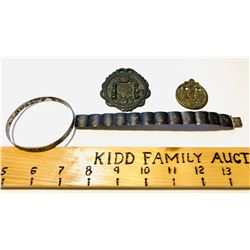 GR OF 4, BANGLE, BRACELET, 2 X MEDALLIONS