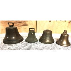 GR OF 4, BRASS & CAST BELLS.