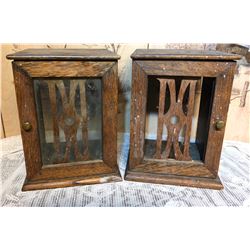 GR OF 2 ANTIQUE WOOD URN DISPLAY BOXES