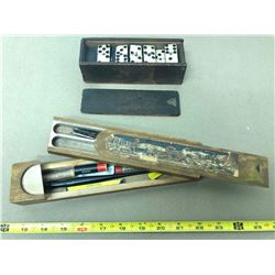 GR OF 2, ANTIQUE DOMINOES SET & FOUNTAIN PENS
