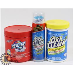 LOT OF 2 NEW OXYCLEAN AND 1 RESOLVE CLEANERS