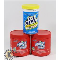 LOT OF 2 OXYCLEAN AND 1 RESOLVE