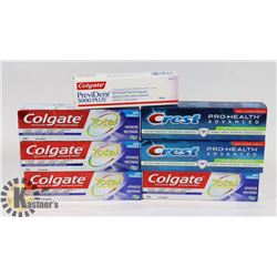 LOT OF 5 NEW COLGATE AND 2 NEW CREST TOOTHPASTE.