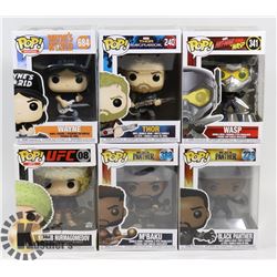 LOT OF 6 ASSORTED FUNKO POP VINYL FIGURES.